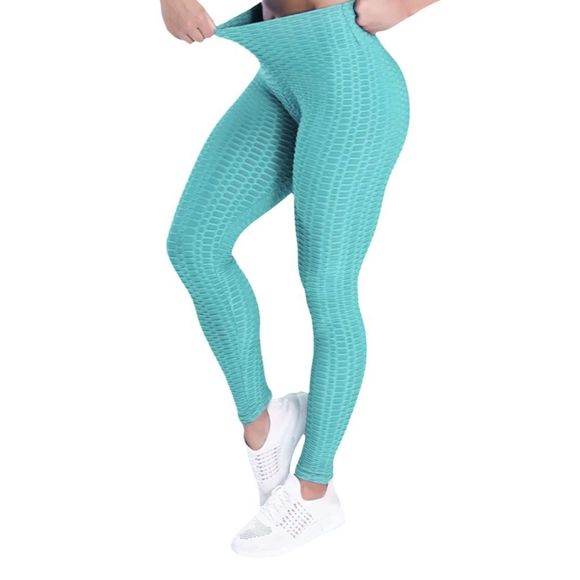 Mint Green Honeycomb High Waist Anti-Cellulite Push Up TikTok Leggings - Size XL - Picture 4 of 9